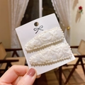 Ivory lace baby hair clips with floral embroidery on white display card, 2-piece set - Pp174-49
