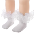Calzini neonata bianchi in cotone con balze in pizzo organza a strati stile principessa - Bianco (UU04-2)