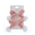 Barrettes à cheveux roses crochetées main avec pompons blancs pour filles, lot de deux - Rose (PP213-14)