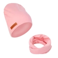 Pink knit baby beanie and neck warmer set with handmade leather patch detail - Pink (DP143-14)