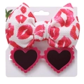 Lunettes de soleil cœur rose et bandeau nœud blanc avec imprimé lèvres rouges - Imprimé Rouge à Lèvres / Rose Rouge