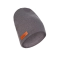 Gray knitted baby beanie with a brown faux leather label featuring Hand Made text - Gray (SS140-9)