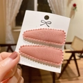 Set of two dusty pink lace-edged fabric BB hair clips on a white display card - Mauve Scalloped Edge (PP174-51)
