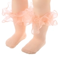 Calzini da bambina color albicocca in cotone con volant in pizzo organza e maglia a coste - Albicocca (UU04-5)