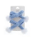 Set of two sky blue crochet bow hair clips with white pom-poms for girls - Blue (PP213-26)