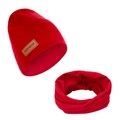 Winter baby warm beanie and neck warmer set in bright red knit with handmade leather label - Bright Red (DP143-20)