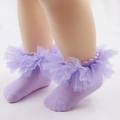 Chaussettes bébé violet clair avec dentelle en tulle et volants pour petite fille - Violet Clair (UU03-24)