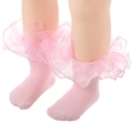 Calze in cotone rosa pallido per bambine con balze in pizzo e stile dolce principessa - Rosa (UU04-14)