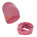 Pink knit baby beanie and scarf set with handmade leather label for winter warmth - Lotus Root Pink (DP143-22)