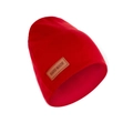 Soft red double-layered baby beanie with brown leather Hand Made label for warmth - Red (SS140-20)
