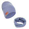 Purple blue knit baby beanie and neck warmer set with handmade leather label detail - Purple Blue (DP143-26)