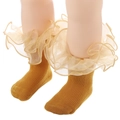 Chaussettes fille en coton jaune gingembre avec grand bord en dentelle crème élégante - Jaune Gingembre (UU04-43)