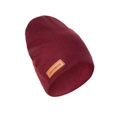 Double-layer baby beanie in burgundy cashmere-like knit with handmade leather patch - Wine Red (SS140-21)