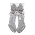 Set fascia e calzini grigi per neonato con fiocchi di raso e suole antiscivolo - Grigio