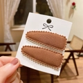 Set of two brown fabric BB hair clips with scalloped lace edges for girls on display card - Dark Brown Scalloped Edge (PP174-55)