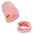 Two-piece baby winter knit set featuring pink pompom beanie and warm neck scarf - Light Pink (DP143-31)