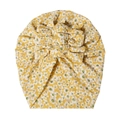 Turbant pour bébé jaune à imprimé floral avec un triple nœud en coton doux et extensible - Imprimé Marguerite Jaune (SS86-1)
