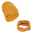 Ginger yellow knit baby beanie and neck warmer set with handmade leather label detail - Ginger Yellow (DP143-43)