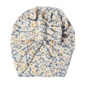 Bonnet turban bébé en coton bleu à fleurs marguerites avec triple nœud décoratif - Imprimé Marguerite Bleue (SS86-2)