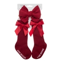 Set fascia a nido d'ape rosso scuro e calzini coordinati con fiocchi di raso per neonati - Borgogna