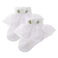 White cotton baby socks with delicate lace trim and floral embellishments for toddlers - White (UU05-2)