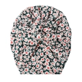Floral cotton baby turban hat with a knotted bun knot featuring orange flower patterns - Orange Floral (SS86-3)