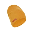 Mustard yellow knit baby beanie with handmade leather label for winter warmth - Ginger (SS140-43)