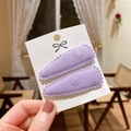 Two-piece set of purple lace fabric BB clips with floral embroidery on display card - Purple Embroidery (PP174-59)