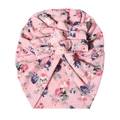 Soft pink cotton floral baby turban hat with multi-layered knot bow for infant girls - Pink Floral (SS86-5)