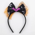 Cerchietto di Halloween con fiocco nero, rete a ragnatela arancione e pipistrello glitter - Stile Pipistrello con Motivo Bianco e Nero di Halloween