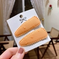 Set of two orange textured fabric BB hair clips with scalloped edges for girls - Orange Texture (PP174-62)