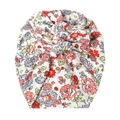 Bonnet turban bébé en coton à fleurs avec nœud sur fond blanc et doux tissu - Rouge Rose Floral (SS86-7)