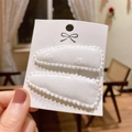 Pair of white embroidered fabric BB hair clips with scalloped edges for children - White Embroidery (PP174-63)