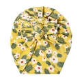 Bonnet turban bébé en coton à fleurs jaunes avec trois nœuds papillon pour nouveau-nés - Jaune Vert Feuille Floral (SS86-8)