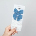Lot de quatre pinces à cheveux avec nœuds en jean bleu et dentelle blanche fine - Dp174-2