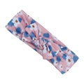 Pink floral baby headband with white flowers and blue feathers in soft knit fabric - Pink Floral Style (KK191-4)