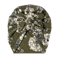 Turbant pour bébé vert olive avec imprimé floral blanc et triple nœud décoratif - Vert Olive Floral (SS86-10)