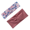 Set de dos diademas para bebé con lazo floral y nudo de punto acanalado en rosa viejo - Rosa Oscuro (DP182-16a)