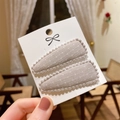 Pair of light gray lace-edged snap hair clips with tiny white star patterns - Gray Dotted (PP174-67)