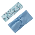 Zweiteiliges Set elastische Baby-Stirnbänder mit Blumenmuster und Rippstrick-Knoten - Hellblau (DP182-26)