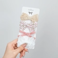 4er-Set handgefertigte Haarschleifen mit beiger Spitze und rosa Blumenmuster aus Baumwolle - Dp174-6