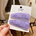 Set of two purple embroidered flower BB hair clips with scalloped lace edges for girls - Purple Floral Embroidery (PP174-68)