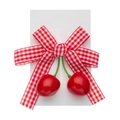 Kinder-Haarspange mit glänzenden roten Kirschen und rot-weißer Karoschleife - Rot Weiß Karierter Kirschstil (PP225-20)