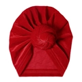 Turbante neonato in velluto rosso con nodo a ciambella per il calore dell'inverno - Stile Nodo a Palla Rosso (SS62-7) / Rosso (SS62-7)