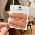 Terracotta embroidered scalloped fabric BB hair clips for girls set of two pieces - Pp174-73