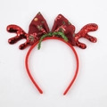 Cerchietto con corna di renna rosse con paillettes e fiocco natalizio decorativo - Stile Corna con Fiocco Rosso Scuro di Natale