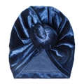 Dunkelblauer Baby Turban Hut aus Samt mit stilvollem Knoten für warme Herbsttage - Königsblau (SS62-18)