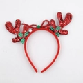 Cerchietto con corna di renna rosse glitterate con foglie di agrifoglio e fiocco di Natale - Stile Corna con Paillettes Rosse e Foglia di Agrifoglio di Natale
