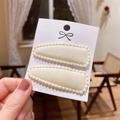 Two-piece set of cream fabric lace BB hair clips for girls on display card - Creamy Scalloped Edge (PP174-74)