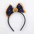 Cerchietto di Halloween con fiocco arancione a ragnatela e zucca di paillettes - Stile Zucca con Fiocco Blu di Halloween